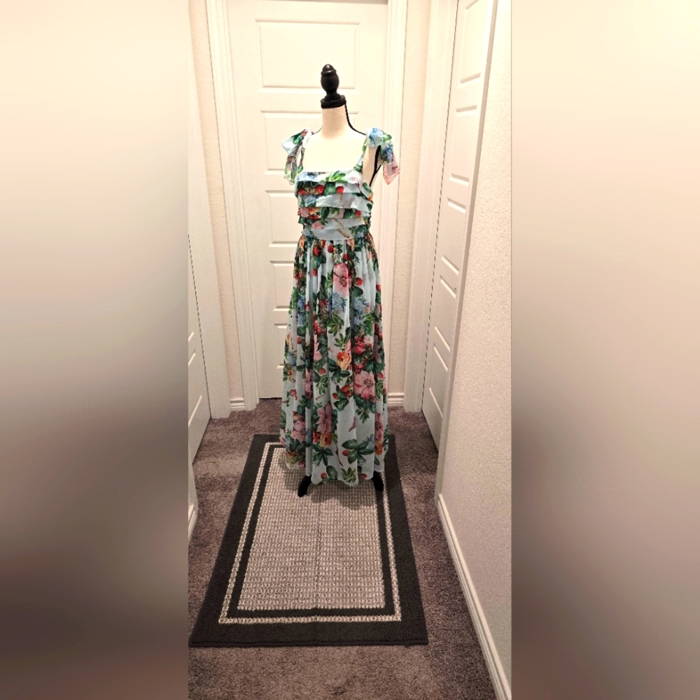 Women's summer dresses casual sleeveless bow tie straps ruffle floral maxi dress